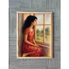 "pencere Kenarında Oturan Kadın"-Premium A3 Sanat Baskısı (Çerçeveli)