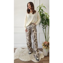 My Boutique Leopar Desenli Geniş Paça Pantolon