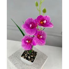 Saksıda Yapay Mini Islak Orkide 30 cm Alaca Pembe