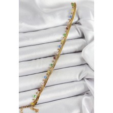 Shopzum 316L Çelik Gold Renk Karışık Renkli Kristal Taşlı Kadın Bileklik