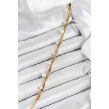 Shopzum 316L Çelik Gold Renk İncili ve İtalyan Zincirli Kadın Bileklik