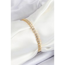 Shopzum Pirinç Sıralı Çit Model Zirkon Taşlı Gold Renk Vip Seri Kadın Bileklik