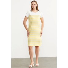  Sementa 77482 Düğme Detaylı Çizgili Penye Elbise