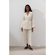 Keten Geniş Paça Pantolon Vanilya