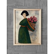"çiçek Taşıyan Kadın"a3 Premium Sanat Baskısı (Çerçeveli)