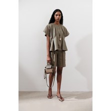 Keten Pile Detaylı Yelek Haki