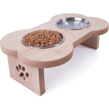 Prela Ahşap Kedi Köpek Mama ve Su Kabı Standı