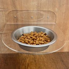 Şeffaf Pleksi Büyük Duvara Monte Kedi Köpek Mama ve Su Kabı Standı