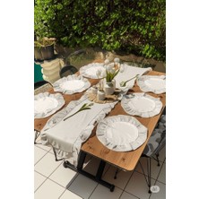 Kesene Göre 7 Parça Fırfırlı Ranforce Pamuklu Kumaş Runner Set 1 Runner , 6 Amerikan Servis