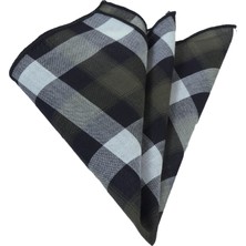 Yeşil Haki Beyaz Lacivert Ekose Kareli Pamuk Yaka Cep Mendili