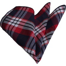 Kırmızı Lacivert Beyaz Ekose Kareli Yaka Cep Mendili