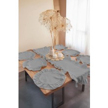 Kesene Göre 7 Parça Fırfırlı Ranforce Pamuklu Kumaş Runner Set 1 Runner , 6 Amerikan Servis