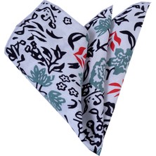 Beyaz Üzerine Yeşil Siyah Çiçek Baskılı Viskon Yaka Mendili