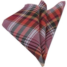 Kırmızı Beyaz Sarı Ekose Desenli Pamuk Yaka Cep Mendili