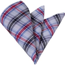 Beyaz Lacivert Kırmızı Ekose Desenli Cep Yaka Mendili