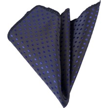 Siyah Üzerine Lacivert Puantiyeli Jakar Dokuma Yaka Mendili