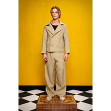 %100 Keten Kruvaze Haki Ceket