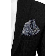 Lacivert Zemin Üzerine Gri Serpme Desenli Mikrofiber Kravat ve Mendil Takımı - 7 cm Modern Kesim