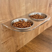 Şeffaf Pleksi Duvara Monte Kedi Köpek Mama ve Su Kabı Standı