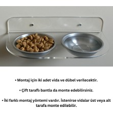 Şeffaf Pleksi Duvara Monte Kedi Köpek Mama ve Su Kabı Standı