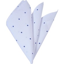 Beyaz Üzerine Lacivert Desenli Pamuk Yaka Mendili