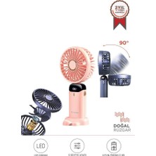 Torima Şarjlı Masaüstü Vantilatör Dijital Göstergeli 90 Derece Katlanabilir Mini Fan F19 Pembe