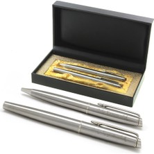 Gümüş Hediye Al Mavi Mürekkep Kişiye Özel Krom Roller Tükenmez Kalem Seti