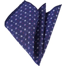 Lacivert Beyaz Mavi Desenli Jakar Dokuma Yaka Mendili