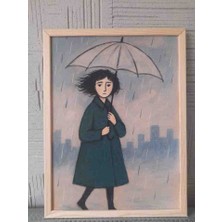 "yağmur Altında Kadın" Suluboya Sanat Eseri /premium Sanat Baskısı A3 Çerçeveli