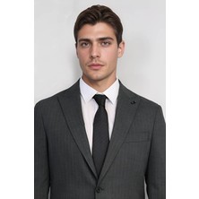 Velvarde Çizgili/sivri Yaka Takım Elbise Gri