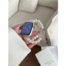 Alstrap Apple Watch 11-10 42MM 4 5 6 7 8 9 Se Uyumlu 38 40 41MM Çift Sıra Incili Fiyonk Detaylı Kordon Kayış