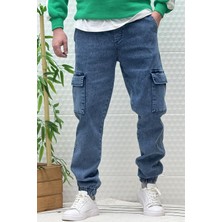 Erkek Boy Friend Kot Pantolon Kargo Cepli Bel ve Paça Lastikli