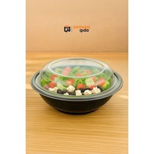 Kapaklı Siyah Salata Kasesi 1000 gr Yuvarlak Kapaklı (Sıcağa Dayanıklı) - Mikrodalgaya Uygun 50 Adet