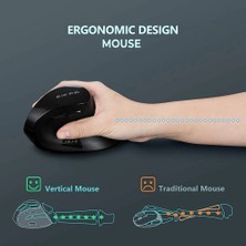 Teknofaji Kablosuz Dikey Şarj Edilebilir Bluetooth 2.4g Sessiz Mouse Ergonomik Sağ El 9 Adet Buton