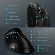 Teknofaji Kablosuz Dikey Şarj Edilebilir Bluetooth 2.4g Sessiz Mouse Ergonomik Sağ El 9 Adet Buton