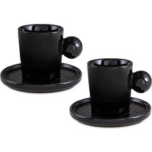 Golfline Siyah 2'li Tabaklı Kahve Fincan Takımı 90 cc