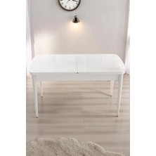 Kaktüs Avm Sera Beyaz 80 x 132 Açılabilen Mdf Masa Beyaz Metal Ayaklı Mutfak Masası 6 Krem Desen Sandalye