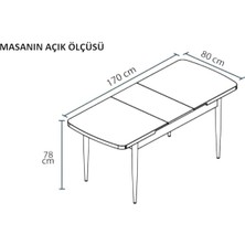 Kaktüs Avm Minel Açılabilen Metal Ayak Mdf Mutfak Masası Takımı 6 Siyah Sandalye 80 x 132