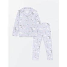 Lcw Kids Lila Gömlek Yaka Desenli Uzun Kollu Kız Çocuk Pijama Takımı