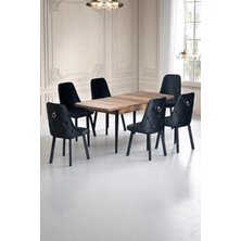 Kaktüs Avm Sonata Ceviz 80 x 132 Açılabilen Sunta Masa Siyah Metal Ayaklı Mutfak Masası 6 Siyah Sandalye