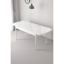 Kaktüs Avm Sonata Beyaz 80 x 132 Açılabilen Mdf Masa Metal Ayaklı Mutfak Masası Takımı 6 Gri Sandalye