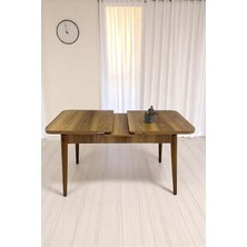 Kaktüs Avm Sera Ceviz 80 x 132 Açılabilen Mdf Masa Beyaz Metal Ayaklı Mutfak Masası 6 Krem Sandalye