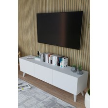 Modern Beyaz 3 Kapaklı Tv Ünitesi 140 cm Geniş Depolama Alanı, Salon, Fonksiyonel Tv Sehpası