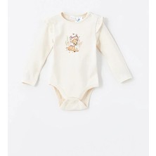 Lcw Baby Bej Bambi Baskılı Kız Bebek Çıtçıtlı Body ve Pantolon 2'li