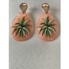 Palmiye Figürlü Küpe Toz Pembe Renk