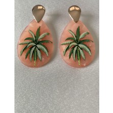 Palmiye Figürlü Küpe Toz Pembe Renk