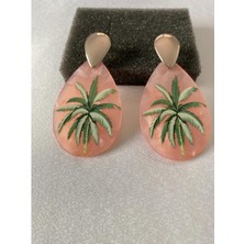 Palmiye Figürlü Küpe Toz Pembe Renk
