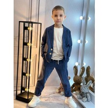 Erkek Çocuk Keten Ceket T-Shirt Pantolon 3lü  Basic Takım Elbise