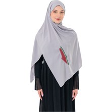 Zaytoon Şal Filistin Haritası Karpuz Renkli Gri Polyester Kadın Şal 70x180 cm