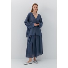 Oversize V Yaka Gömlek Indigo